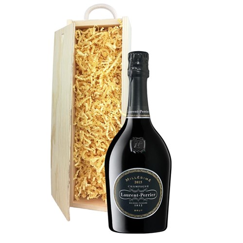 Laurent Perrier Brut Millesime Vintage 2015 75cl In Wooden Sliding Lid Gift Box
